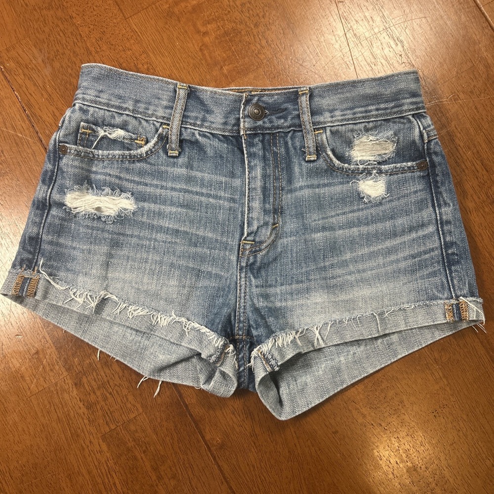 Abercrombie & Fitch Blue Jean Shorts Distressed Cuffed Hem